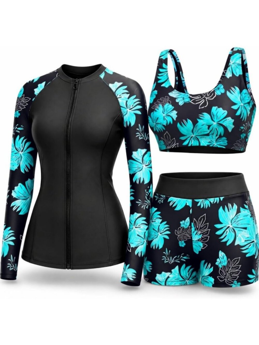 Stylish Women's 3 Piece Rash Guard Set - UV Protection, Swimwear, Beach Ready